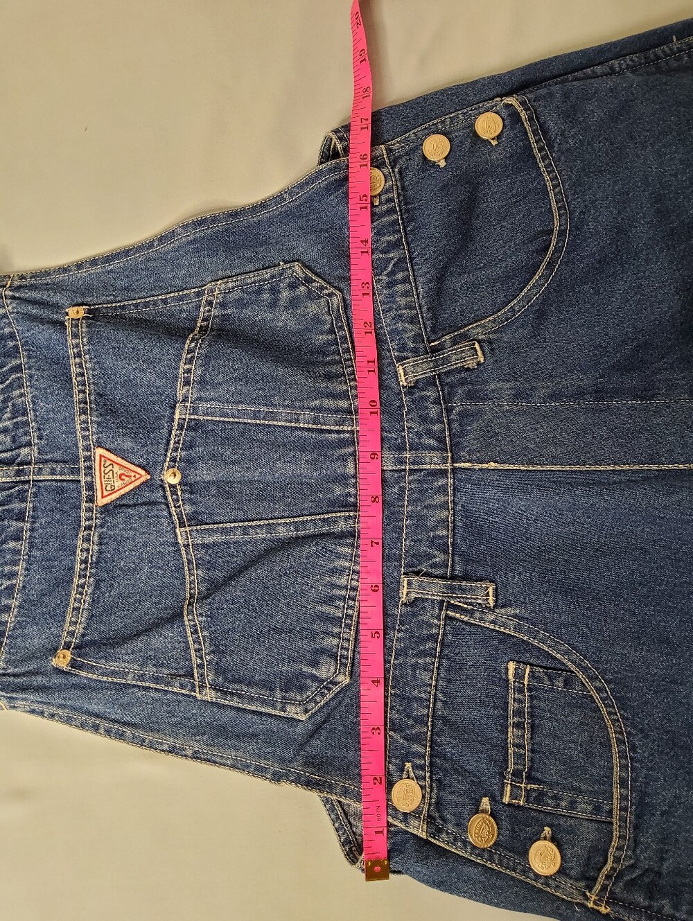 Guess? Vintage Georges Marciano Denim Shortalls with Triangle Logo - Picture 6 of 8
